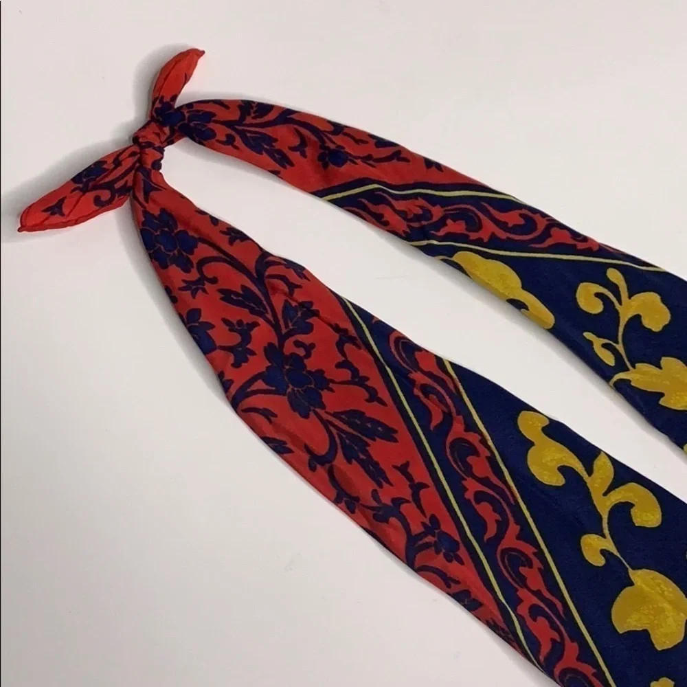 Vintage Regal Red Blue Gold Silk scarf neck tie infinity accessory